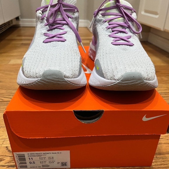 Nike React Infinity 3, W's size 11, White/Blue Tint/Volt/Rush Fuchsia - Picture 1 of 7